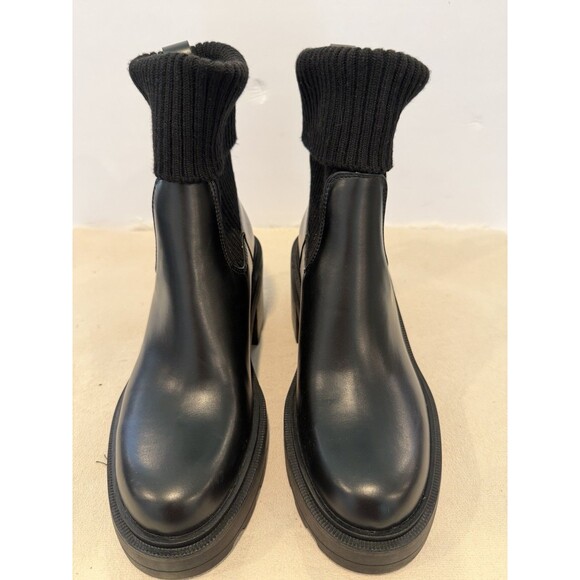 ZARA Women Ribbed Sock Chunky Ankle Boots With Track Sole Black US 7.5 EUR 38 - Picture 6 of 13